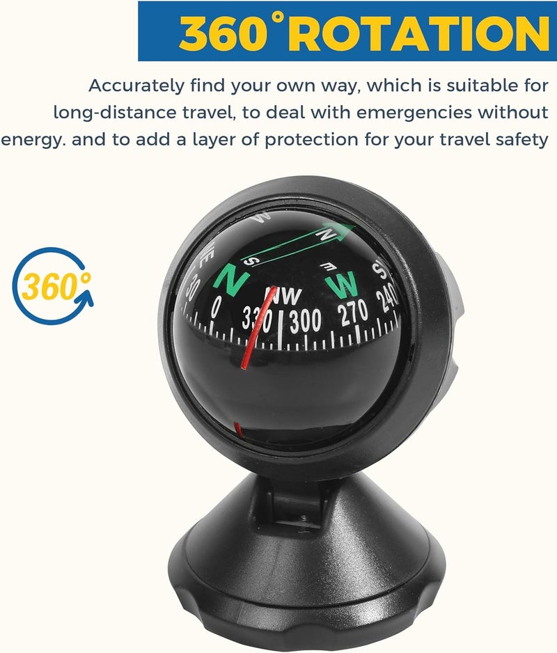 UBOG Car Compass,Compass for Car,Automotive Compass Ball,Car Accessories Auto Compass Car Compass Dashboard,Car Mount Compass with Bottom Stick,Dashboard Compass for Boat Car Truck to Find Direction - Image 3